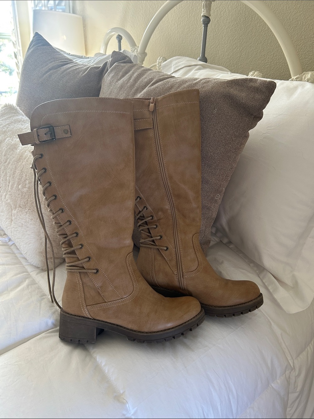 Global Win Tan Over-the-Knee Lace-Up Riding Boots
